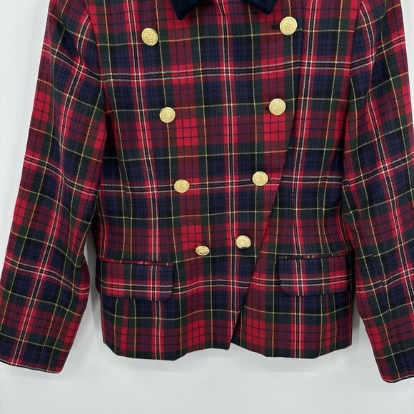vintage 90s PLAID CROPPED JACKET blazer double breasted 100% wool tweed 8 - Picture 5 of 8